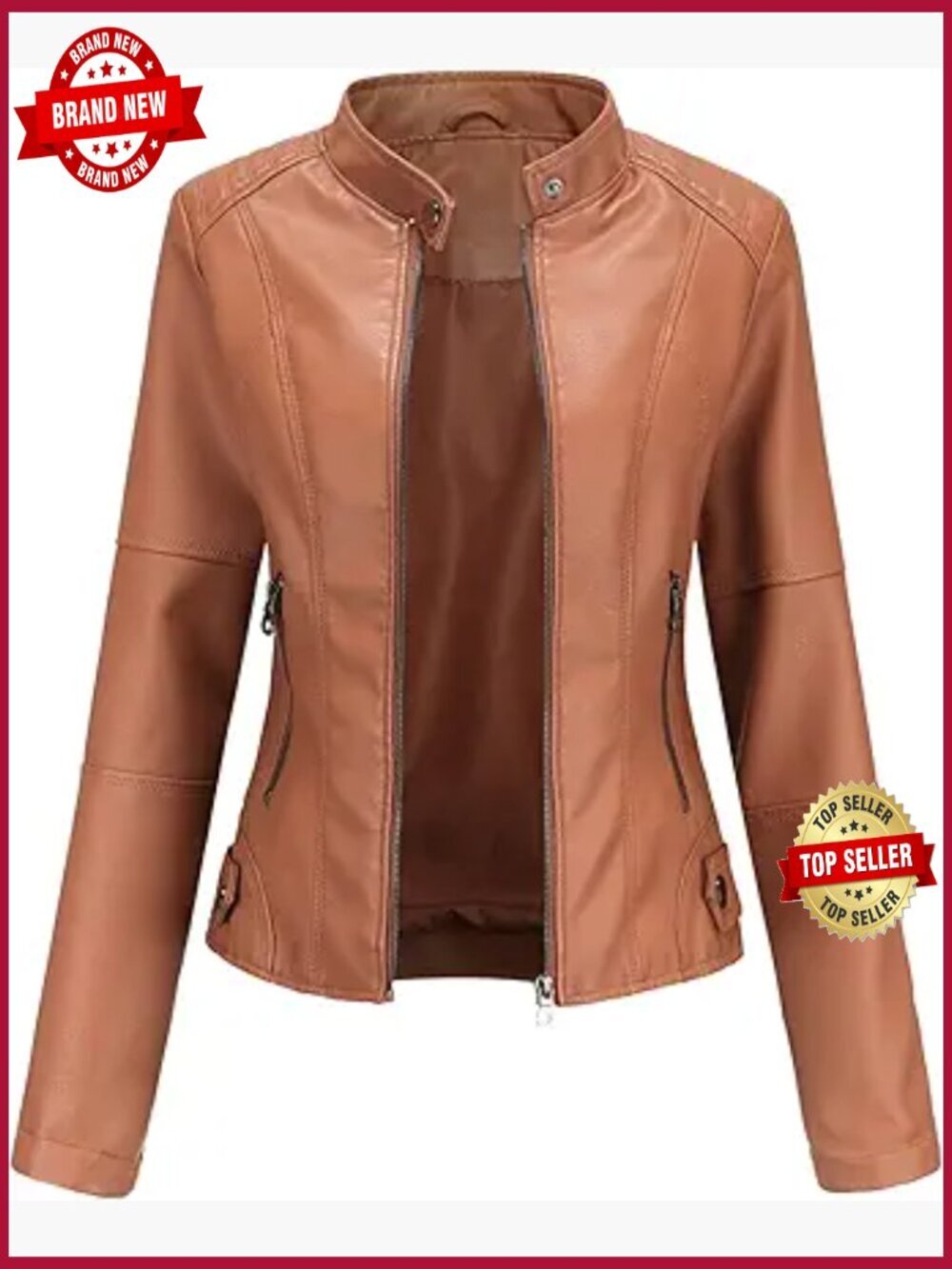 Faux Leather Belted Motorcycle Bomber Jacket